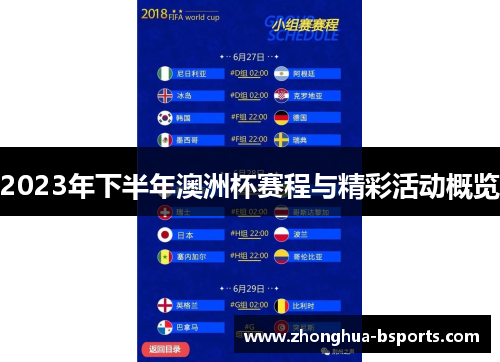 2023年下半年澳洲杯赛程与精彩活动概览 2023年下半年澳洲杯赛程与精彩活动概览