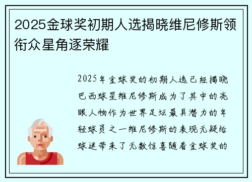 2025金球奖初期人选揭晓维尼修斯领衔众星角逐荣耀